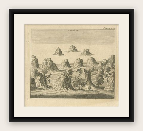 Antique Print of Ambon, Indonesia, c.1740, shown framed