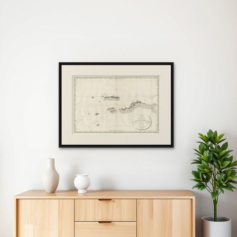 Antique Map of Indonesia by C.F. Beautemps-Beaupre, circa 1807, shown framed on a wall, true to size