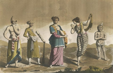 Antique Old Hand Colored Print of Javanese in Indonesia, 1827, close-up 1