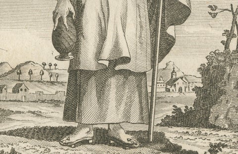 Jesuit Missionary in the Indies, Antique French Engraving by Portier, c.1790, close-up 2