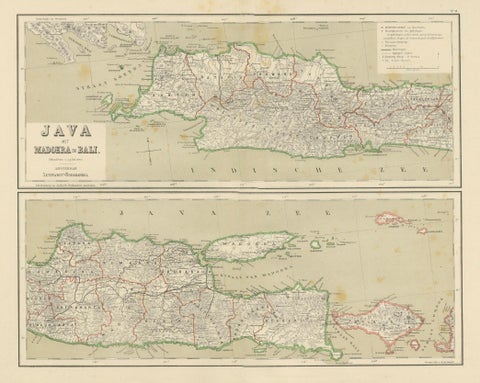 Old Map of Java, Madura & Bali, Dutch East Indies Colonial Cartography, 1884, close-up 1