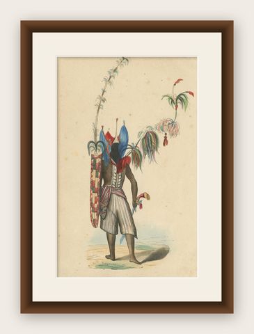 Antique Costume Print of a Warrior of Solor Island by Wahlen, '1843', shown framed