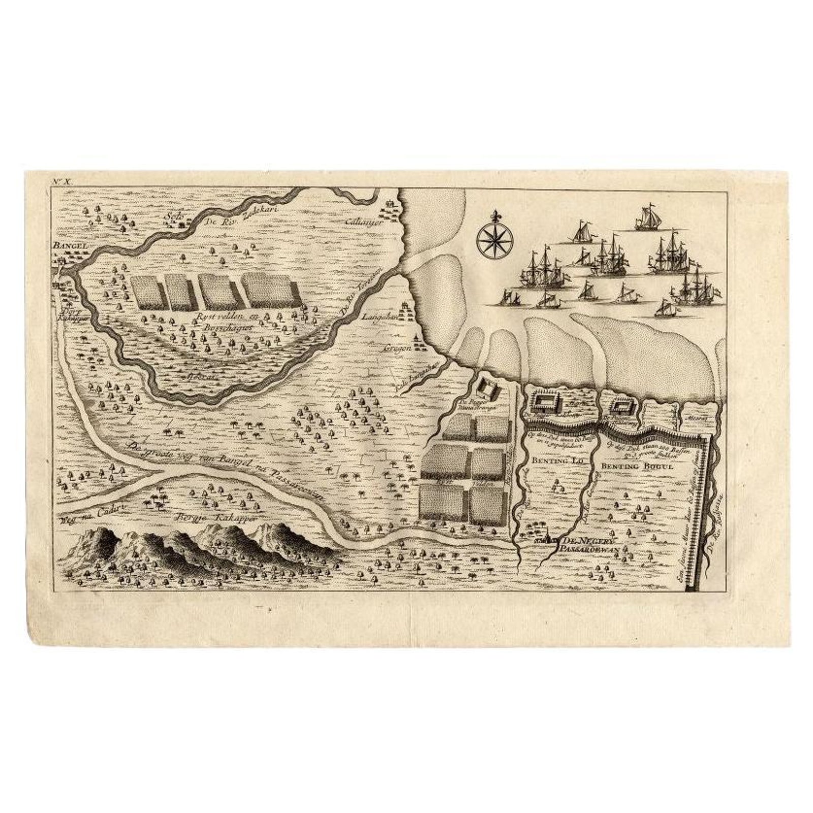 Antique Map of the Region of Pasuruan, Java, Indonesia, 1726