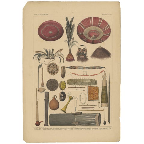 Antique Print with Tools from Borneo 'Indonesia' by Temminck, circa 1840