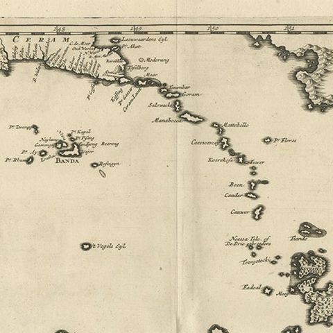Original Antique Map Southeast of the Banda or Spice Islands, Indonesia, 1726, close-up 1