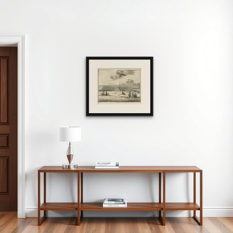 Antique Print of Makassar 'South Sulawesi, Indonesia' by P. van der Aa, shown framed on a wall, true to size