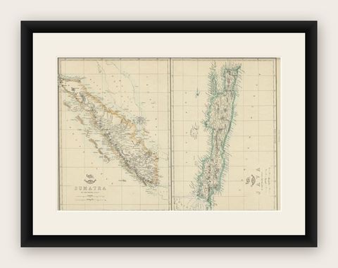 Antique Map of Sumatra and Java by Weller, c.1860, shown framed