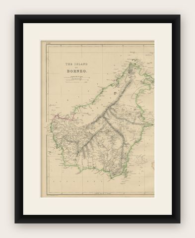 Antique Map of the Island of Borneo by W. G. Blackie, 1859, shown framed