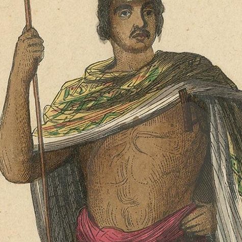 Antique Costume Print of an Inhabitant of Rote Island by Wahlen, 1843, close-up 1