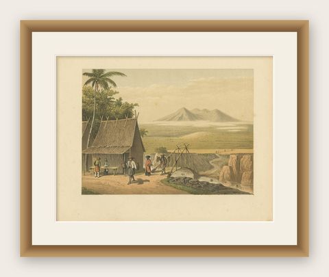 Antique Print of the Cipancar River ‘Java’ by M.T.H. Perelaer, 1888, shown framed