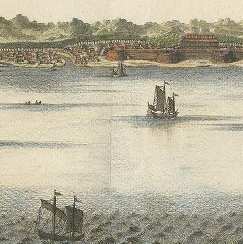 Antique Print of Samboupo ‘Sulawesi, Indonesia’ by J. van Schley, 1750, close-up 2