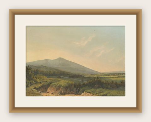 Mountain Landscape near Kedong Badak, Rare Java Lithograph from 1872, shown framed