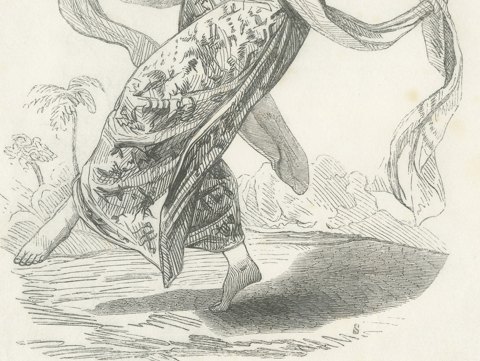 Female Dancer in Java, Antique Wahlen Costume Print, 1843-1844, close-up 2