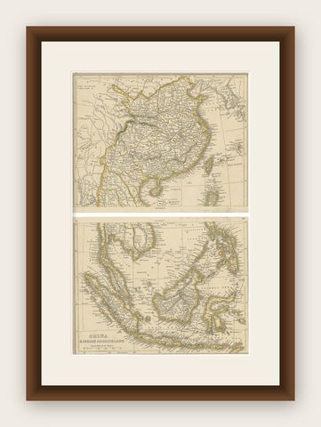Antique Map of China and the East Indies by Lowry, 1852, shown framed