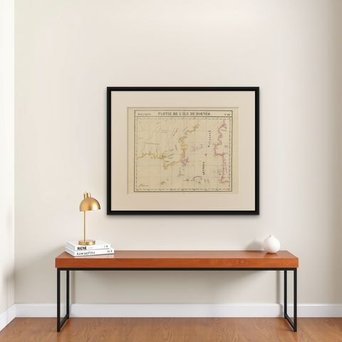 Detailed Antique Map of a Portion of Borneo and Sulawesi in Indonesia, c.1825, shown framed on a wall, true to size