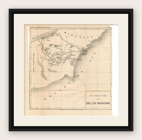 Antique Map of the Bolaang Mongondow District on Sulawesi by Stemler, c.1875, shown framed