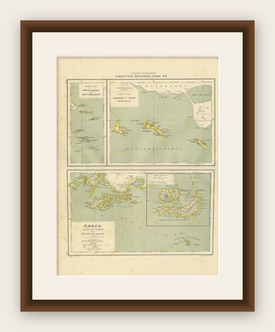 Antique Map of the West Indies and Ambon in Indonesia, 1900, shown framed