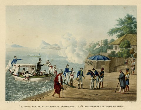 Print of the French Disembark at the Portugese Settlement of Dille, Timor, 1825, close-up 1