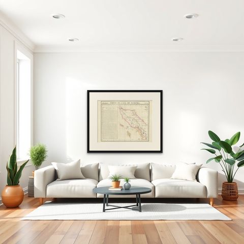 Detailed Antique Map of Northern Sumatra, Indonesia, circa 1825, shown framed in a room, true to size