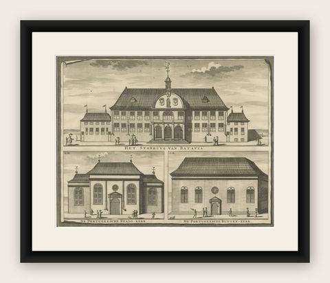 View of the City Hall of Batavia and Portugese Church in Nowadays Jakarta, 1726, shown framed