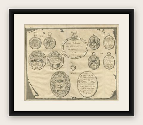 Antique Print Memorial Plaques of Ambon by Valentijn, 1726, shown framed
