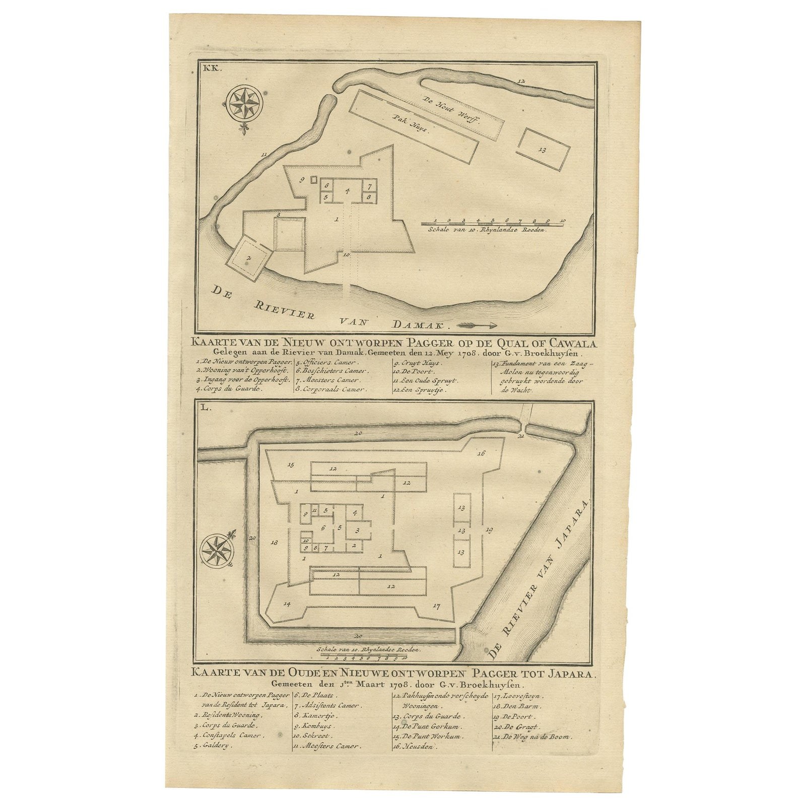 Antique Print of Fortresses in Java by Valentijn, 1726