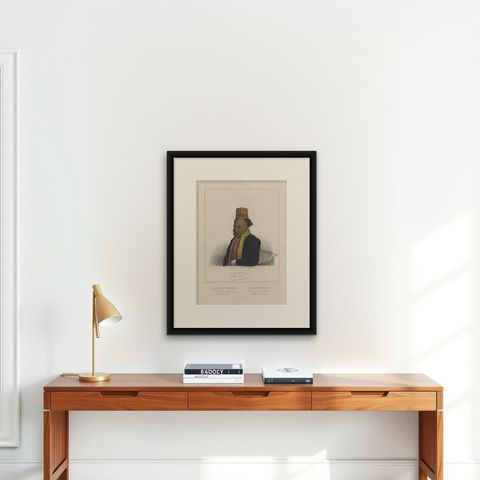 Portrait of Adi Patti Mandura, Raja Djajanagara, Regent of Serang on Java, 1844, shown framed on a wall, true to size
