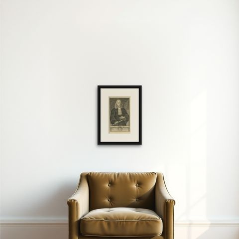 Old Portrait of Abraham van Riebeeck, Governor-General of the Dutch East Indies, shown framed on a wall, true to size