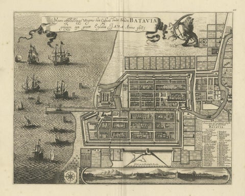 Rare 1681 Map of Batavia: Detailed Dutch Colonial Era Cartography, 1681, close-up 1