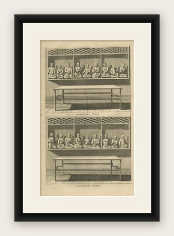 Antique Print of Various Chinese Gods by Valentijn, 1726, shown framed