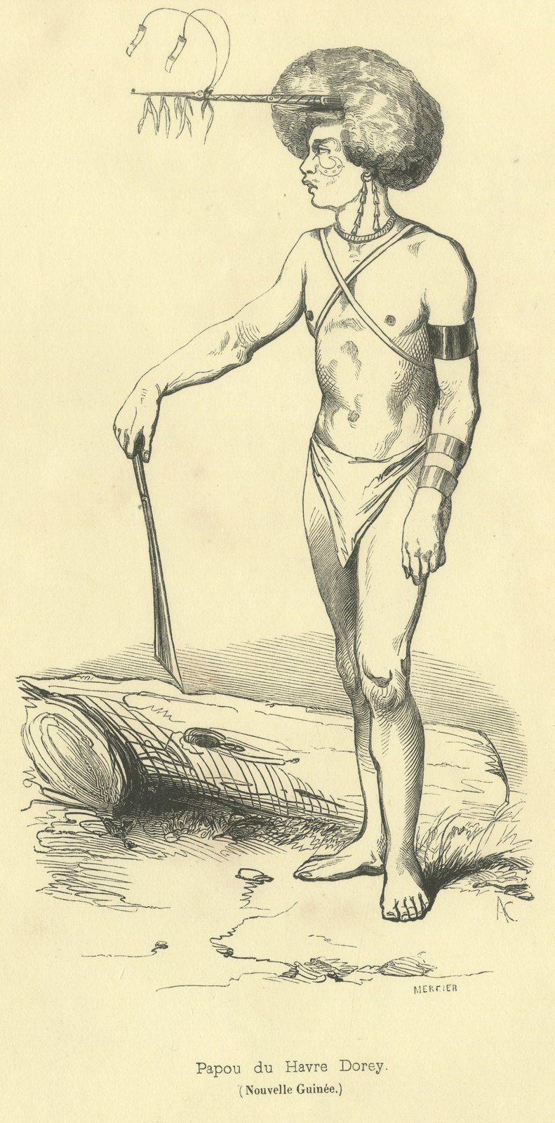 Papuan of Dorey Harbour, Antique Wahlen Costume Print, 1843-1844