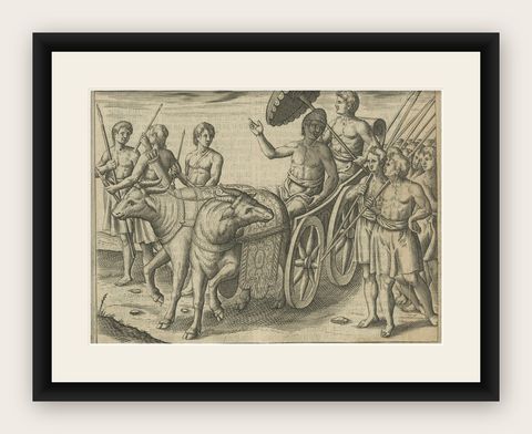 Earliest Depiction of Bali, Dutch Engraving of the King of Bali, c.1601, shown framed