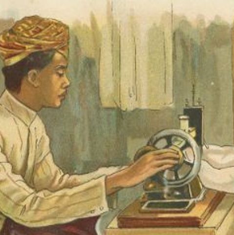 Antique Print of an Indonesian Tailor, 1909, close-up 1