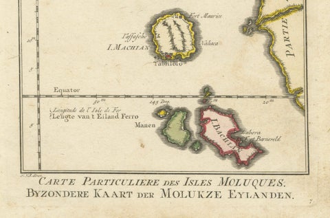 Old Map of the Spice Islands, Moluccas by Bellin, Published in 1771, close-up 1