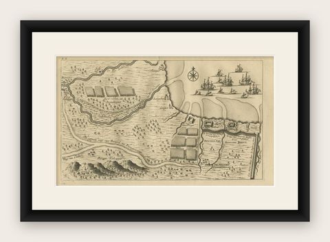 Antique Print of the Region around Pasuruan Indonesia by Valentijn, 1726, shown framed