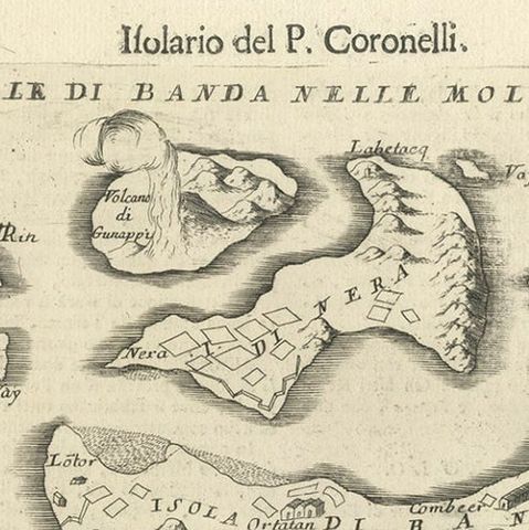 Antique Map of the Banda Islands or Spice Islands, Moluccas, Indonesia, 1697, close-up 1