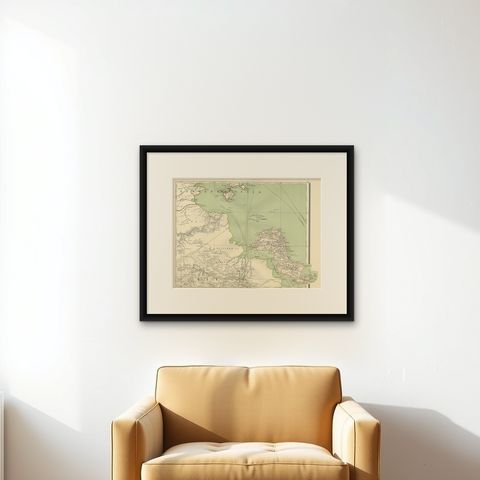 Antique Map of the Region of Banjarmasin, Indonesia 1900, shown framed on a wall, true to size