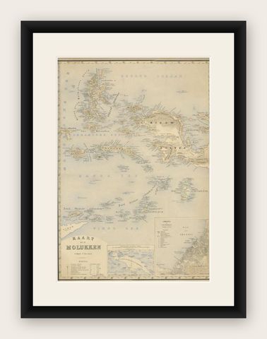 Antique Map of the Moluccas by Stemfoort, 1885, shown framed