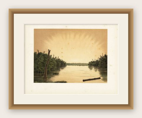 Antique Print of the Paminger Lakes by Perelaer, 1888, shown framed