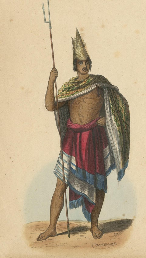 Antique Costume Print of an Inhabitant of Rote Island by Wahlen, 1843, view 4