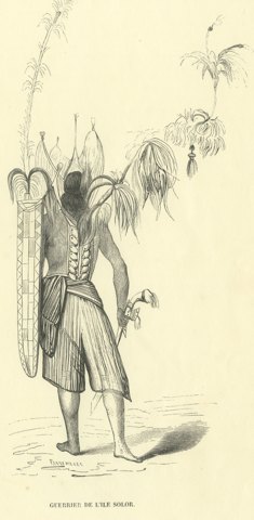 Warrior of the Island of Solor, Antique Wahlen Costume Print, 1843-1844