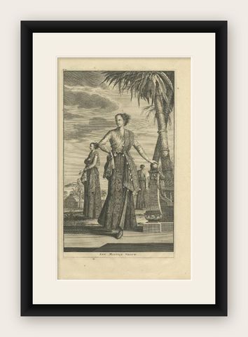 Antique Print of a 'Mistice' Woman by Valentijn, 1726, shown framed