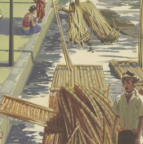 Vintage Poster of Cane and Bamboo Transportation on Java 'c.1960', close-up 2