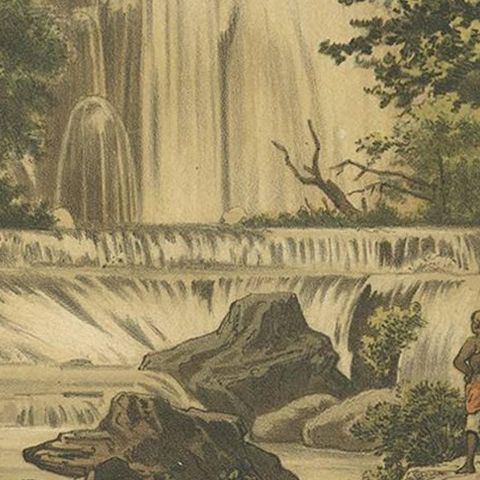Antique Print of a Waterfall on Java by M.T.H. Perelaer, 1888, close-up 2