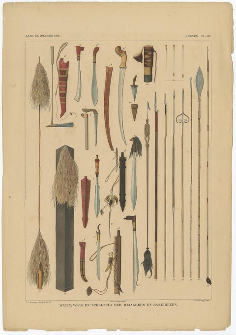 Antique Print with Weapons of Borneo 'Indonesia' by Temminck, circa 1840, view 2
