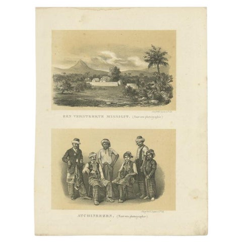 Print of a Fortified Mosque and of Nobility in Aceh, Sumatra, Indonesia, 1874, view 2