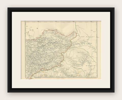 Antique Map of West Kalimantan (Schwaner Mountains), Borneo, Indonesia, 1900, shown framed