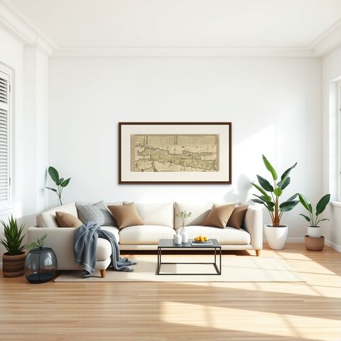 Antique French Map of Java, Indonesia by Chatelain, '1719', shown framed in a room, true to size