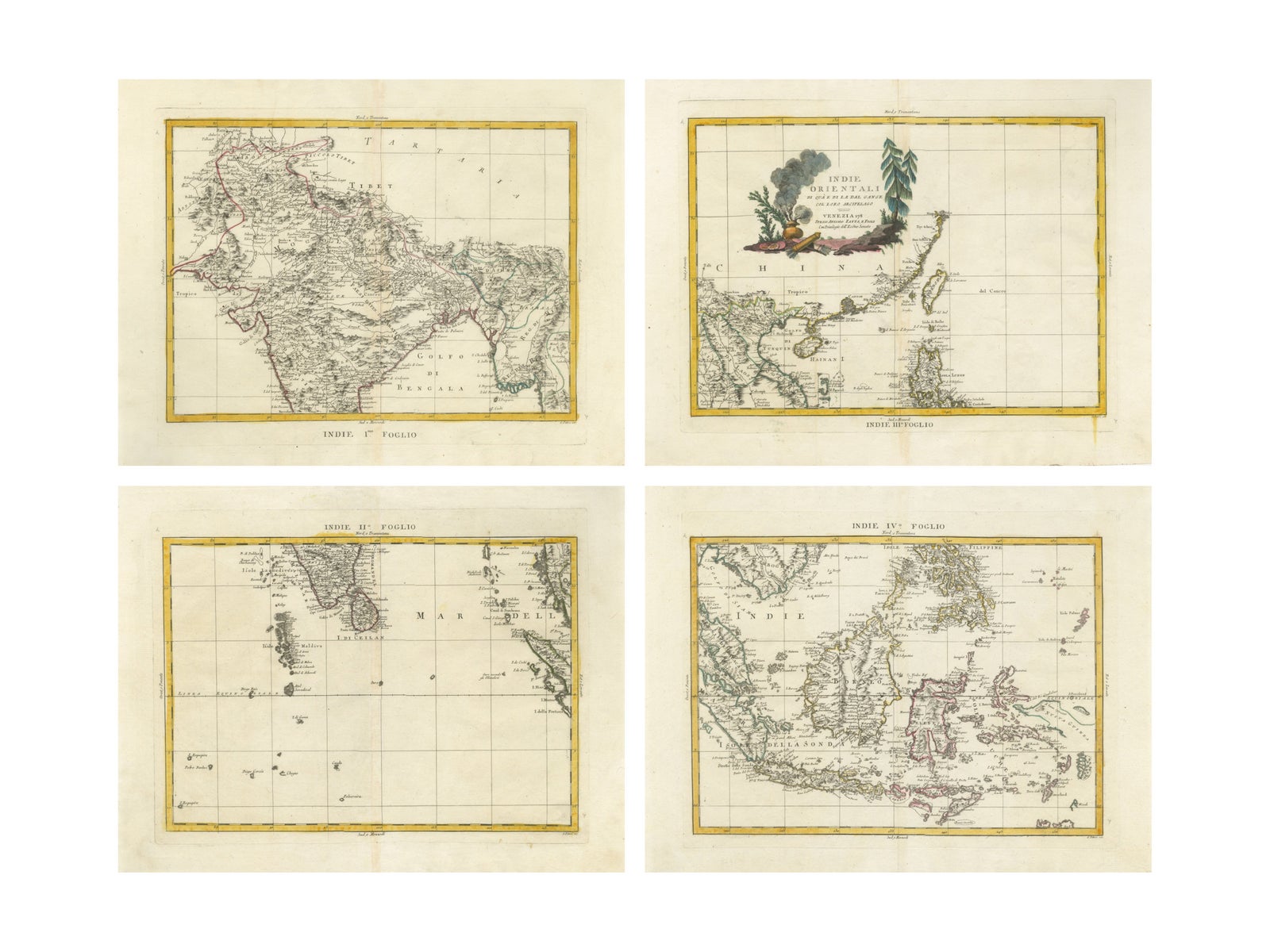 Antique Map Set East Indies, India, Indochina, Indonesia, Zatta 1784