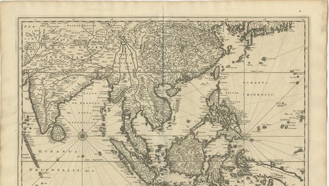 Antique Map of Southeast Asia 'India, Indonesia' by N. Visscher, circa 1670, view 2